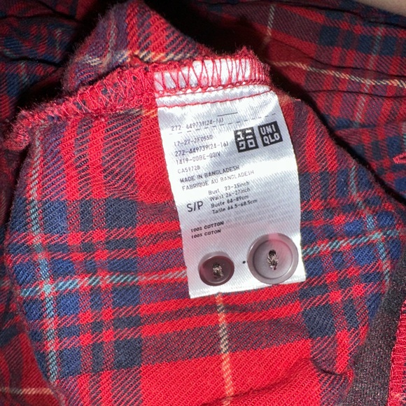 Uniqlo Red Plaid Pj set - Picture 2 of 4